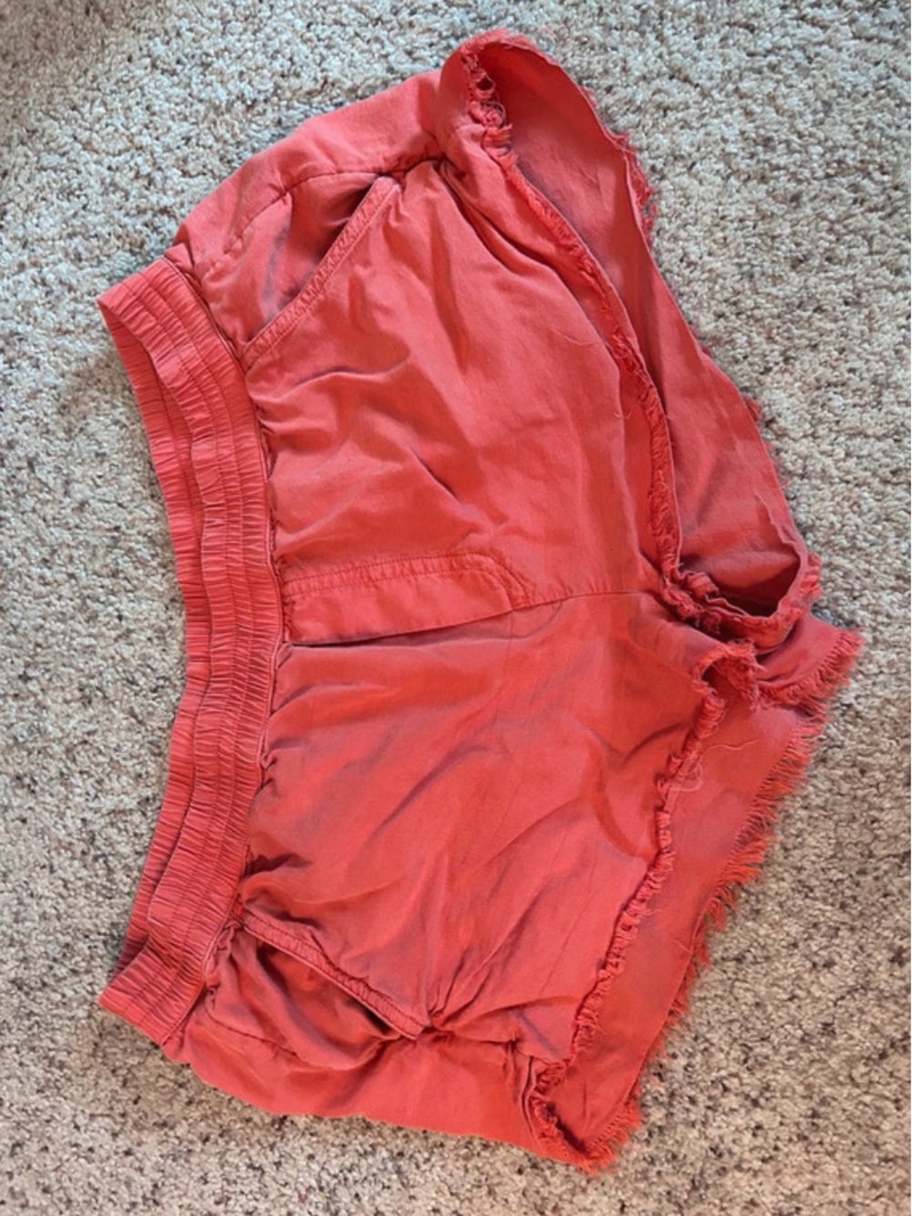 aerie Coral Frayed Hem High Waist Lounge Shorts
